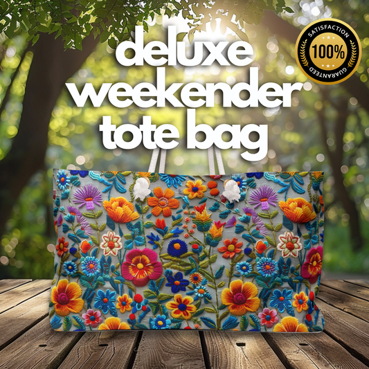 Faux Embroidery Tote Bag– Cheerful Floral Weekender Shopping Bag