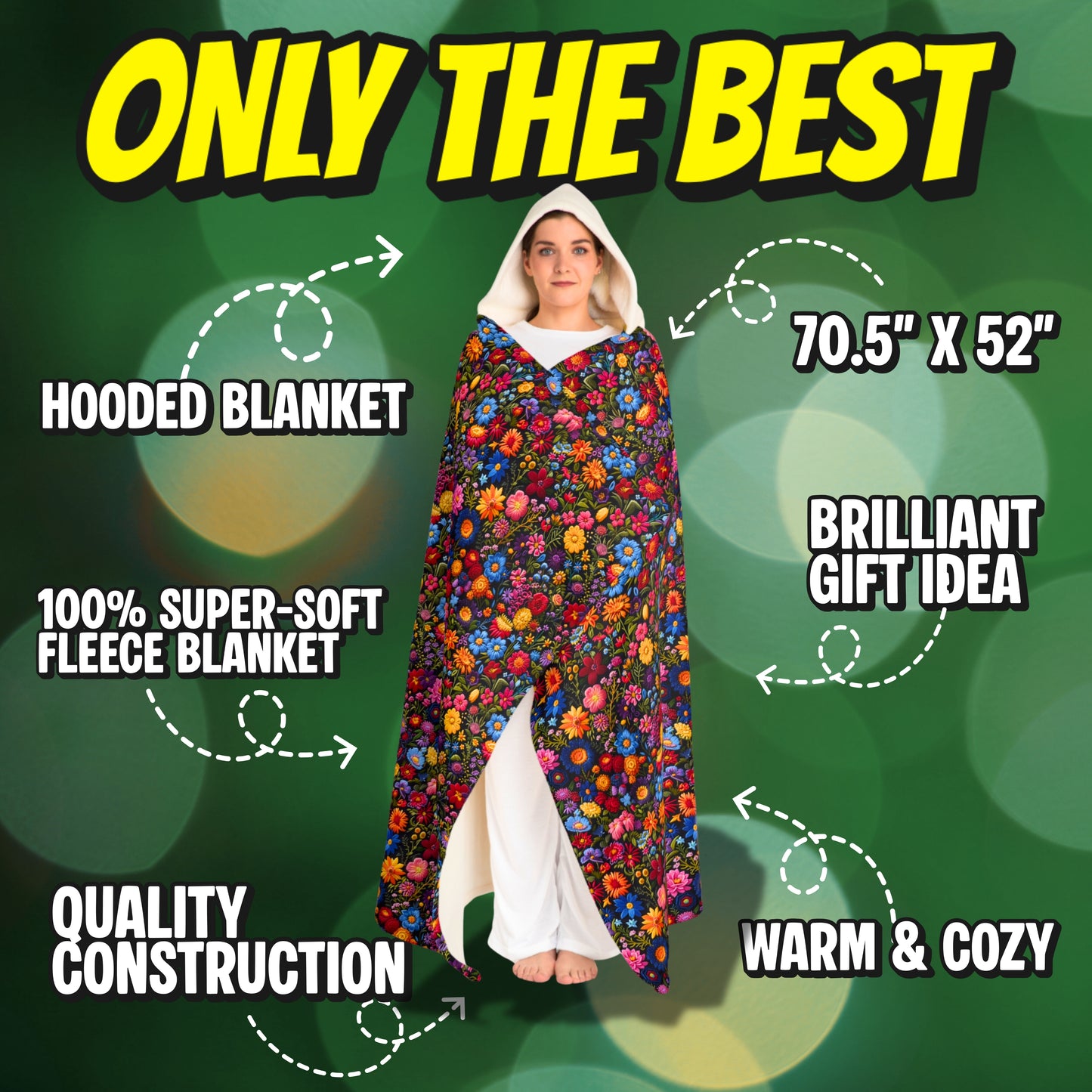 Hooded Sherpa Fleece Blanket| Dark & Moody Floral