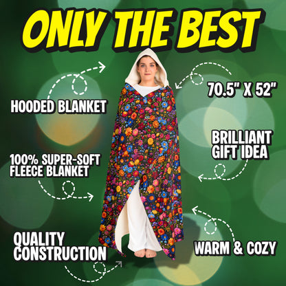 Hooded Sherpa Fleece Blanket| Dark & Moody Floral