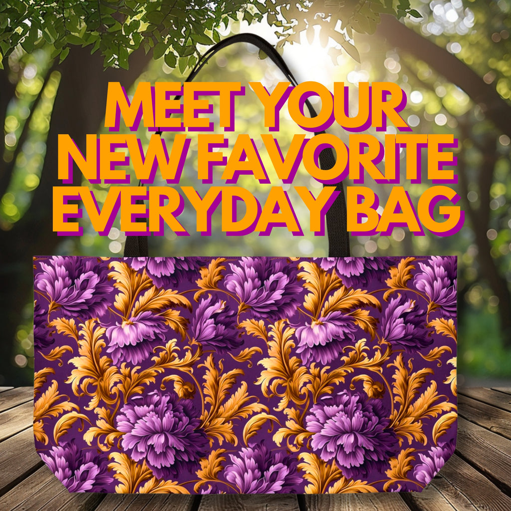 Rococo Floral Tote Bag: Stylish Purple & Gold Design