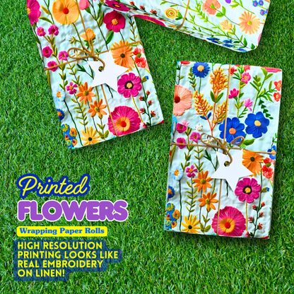Faux Embroidered Wildflower Wrapping Paper | Cottagecore Gift Wrap for Weddings, Birthdays, and Special Occasions