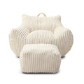 Giant Plush Bean Bag Chair for Adults with Armrests and Footstool in Comfy Beige Corduroy