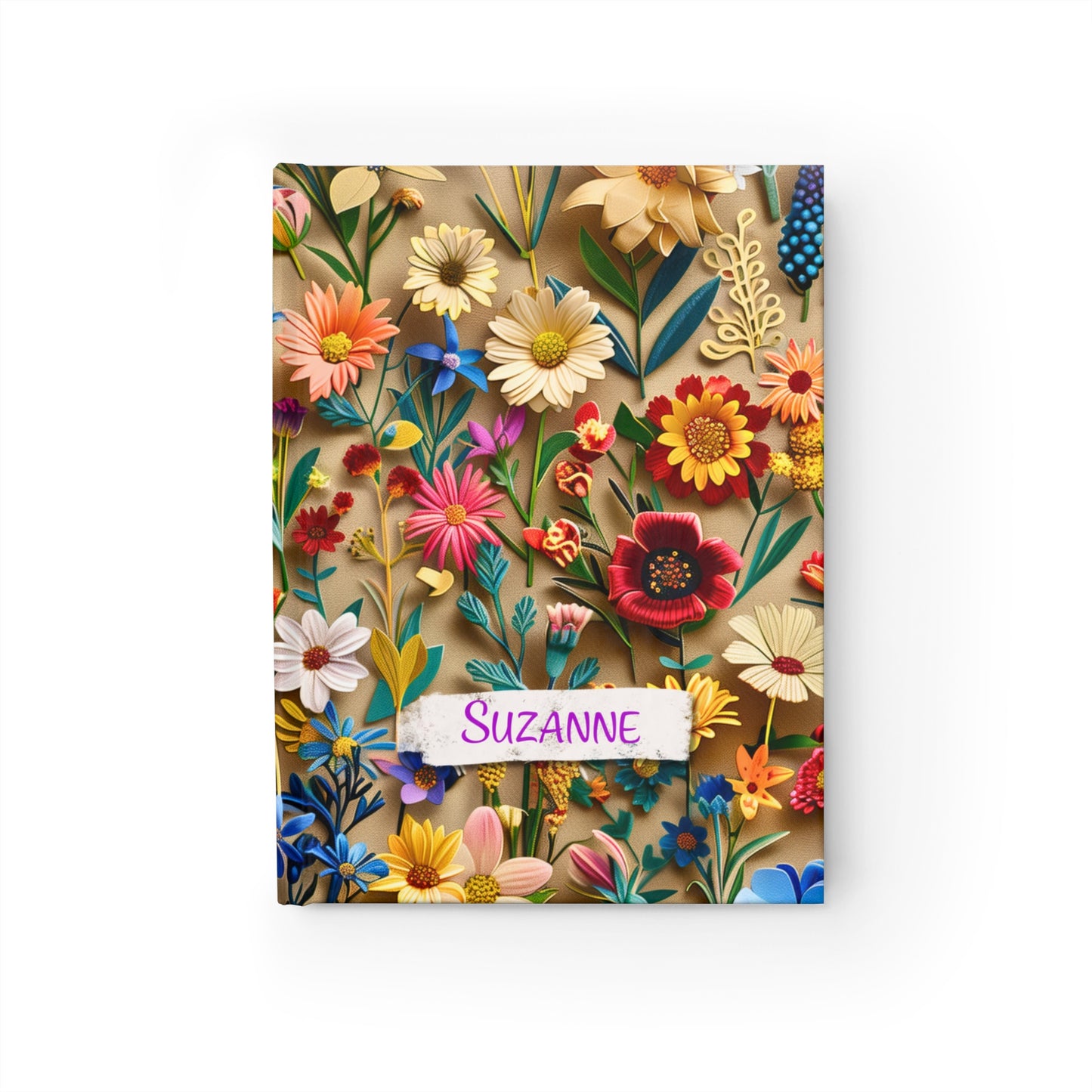 Custom Name Journal Wildflowers on Market Paper | Custom Floral Hardcover Notebook | Unique Gift for Her