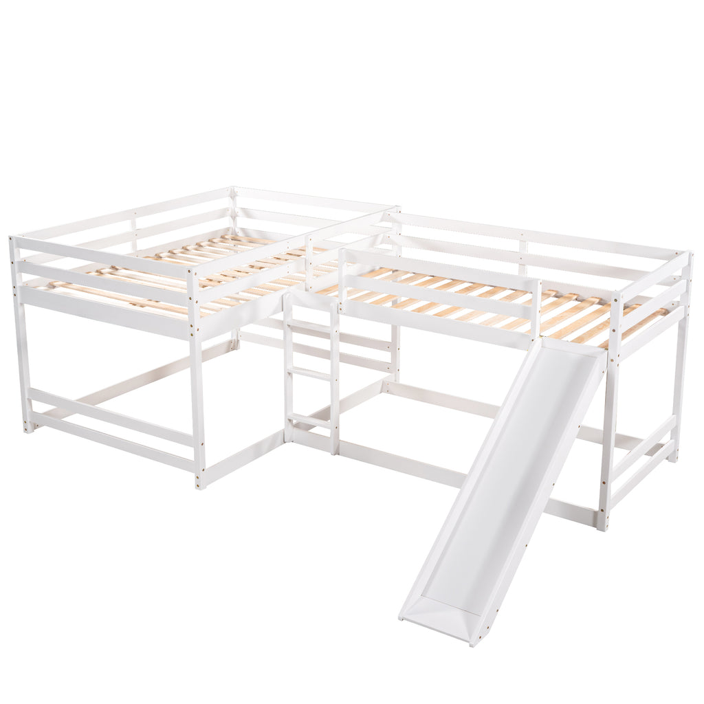 Cubix Full and Twin L-Shaped Bunk Bed with Slide and Short Ladder, White