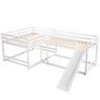 Cubix Full and Twin L-Shaped Bunk Bed with Slide and Short Ladder, White