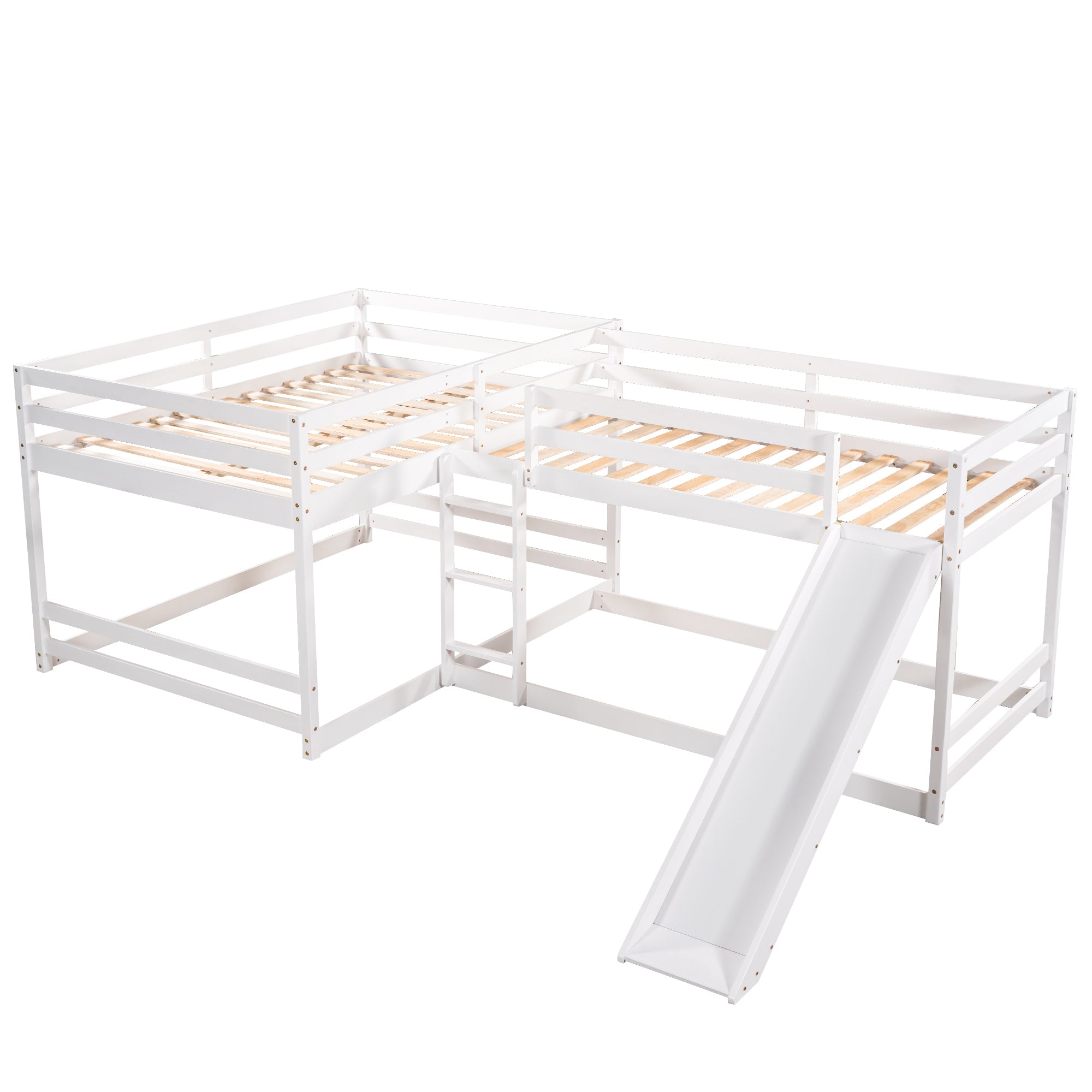 Cubix Full and Twin L-Shaped Bunk Bed with Slide and Short Ladder, White