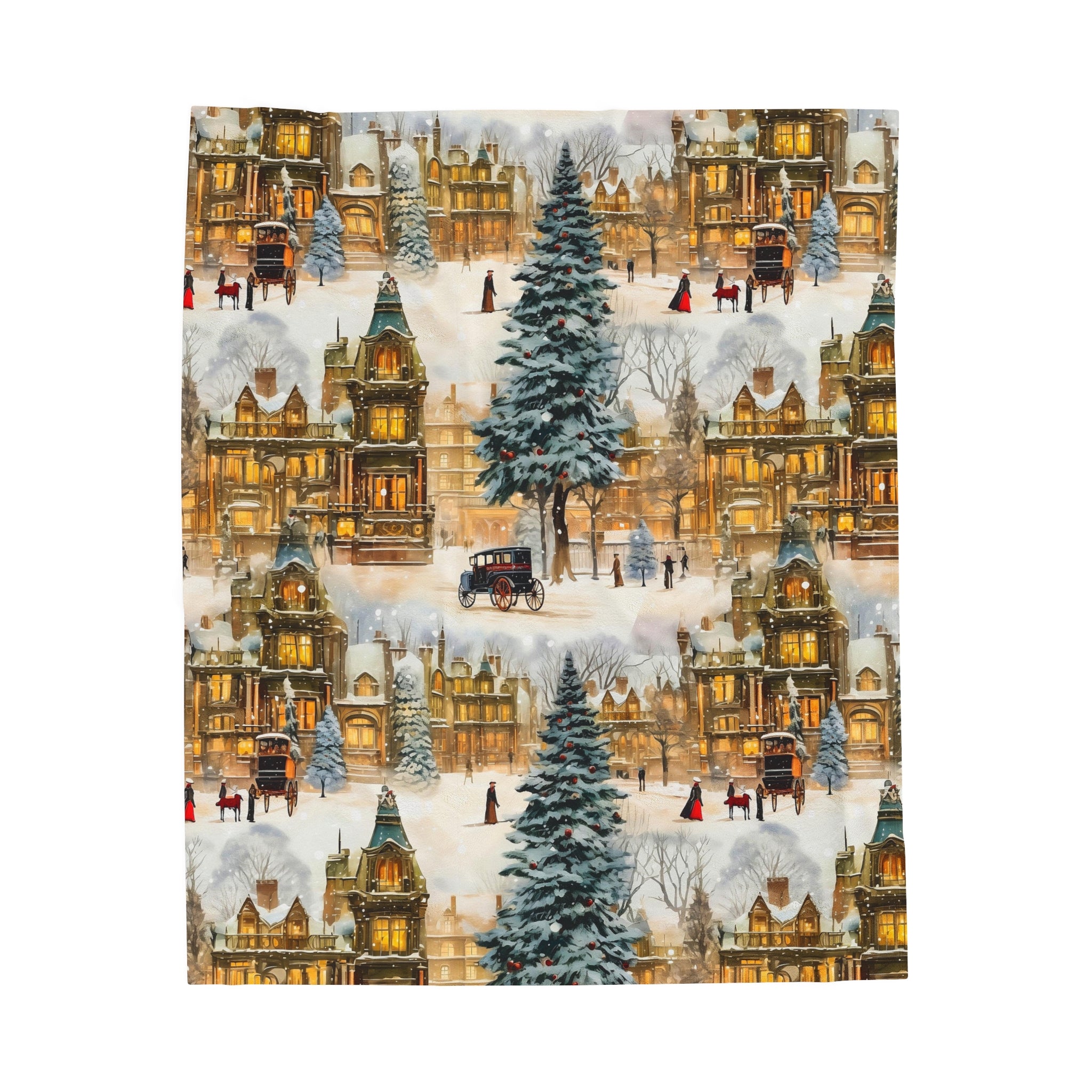 Velveteen Plush Blanket | Victorian Town Gold Winter Village from The Curated Goose