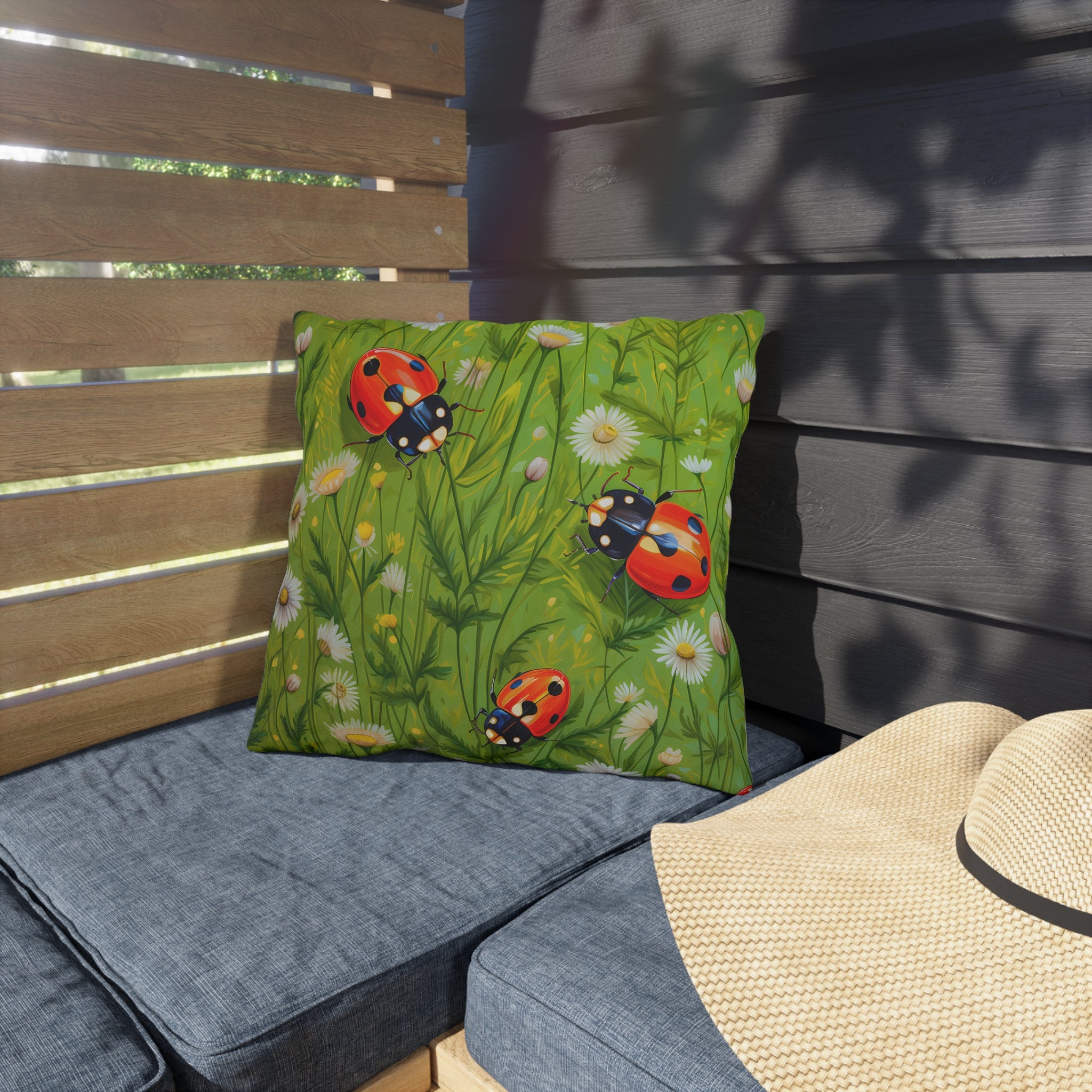 Durable Outdoor Pillow | Ladybugs & Flowers Throw Pillow from The Curated Goose