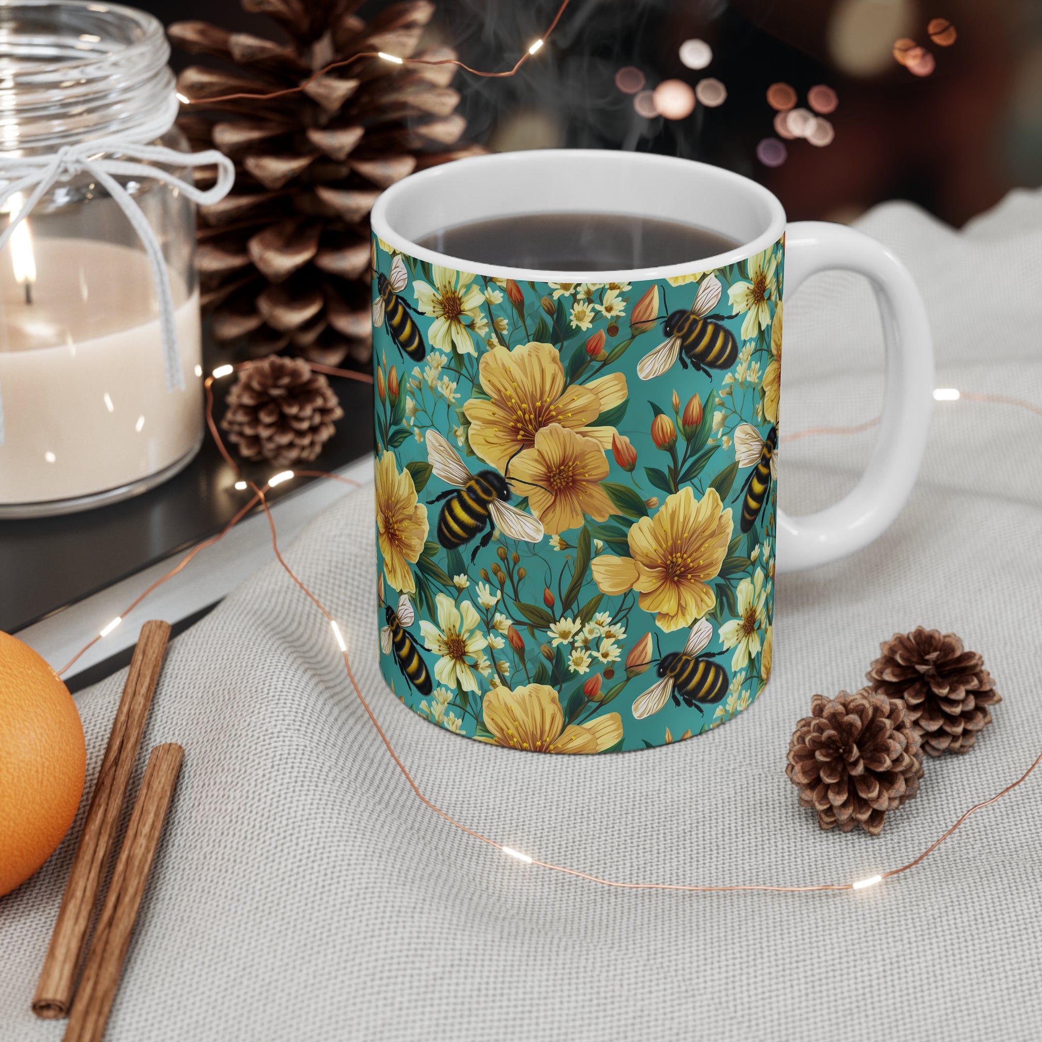 Bees and Flowers Coffee Mug | Spring Flowers Mug | Cottagecore Mug from The Curated Goose