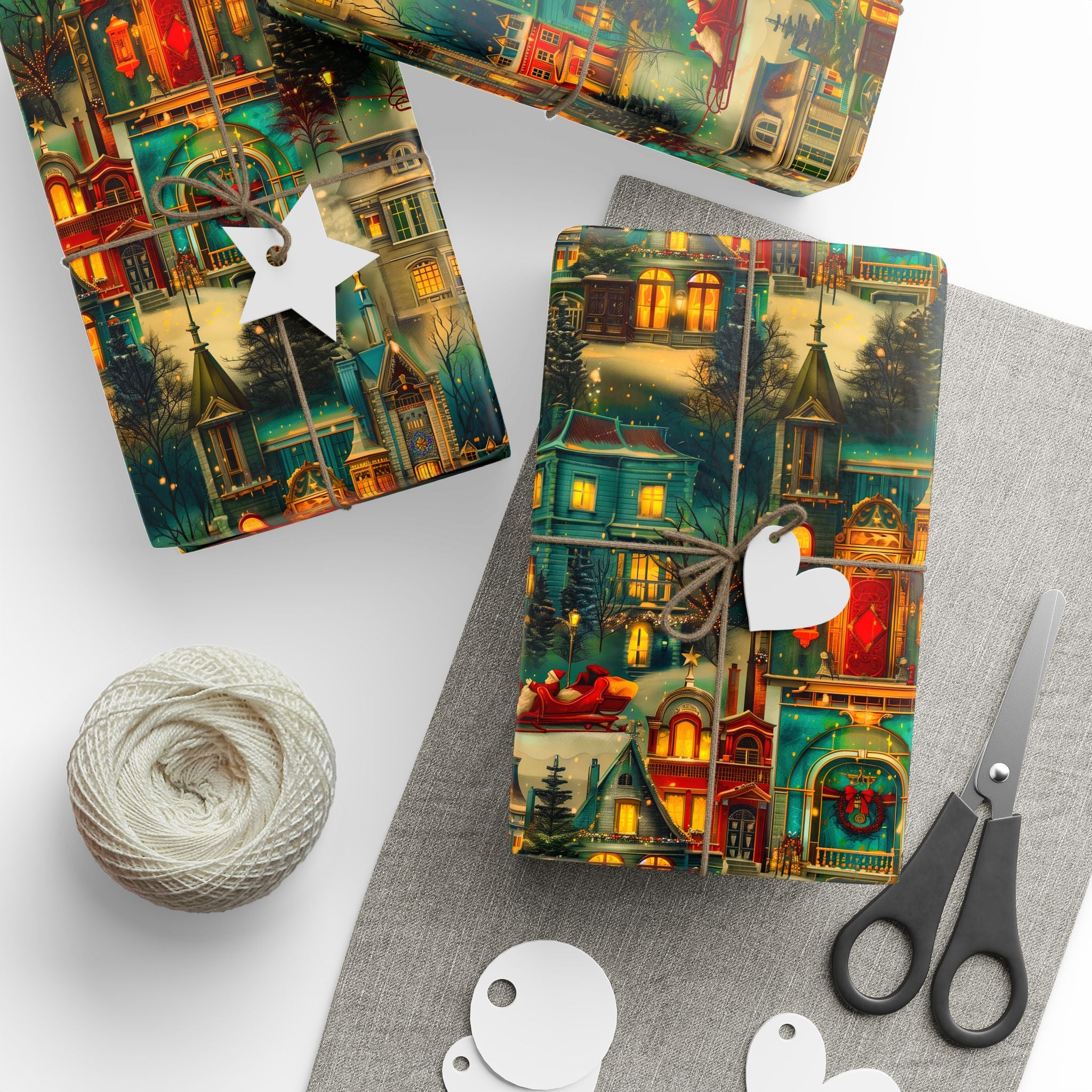 Vintage Victorian Santa in Festive Neighborhood Wrapping Paper – Luxurious & One-of-a-Kind Holiday Magic