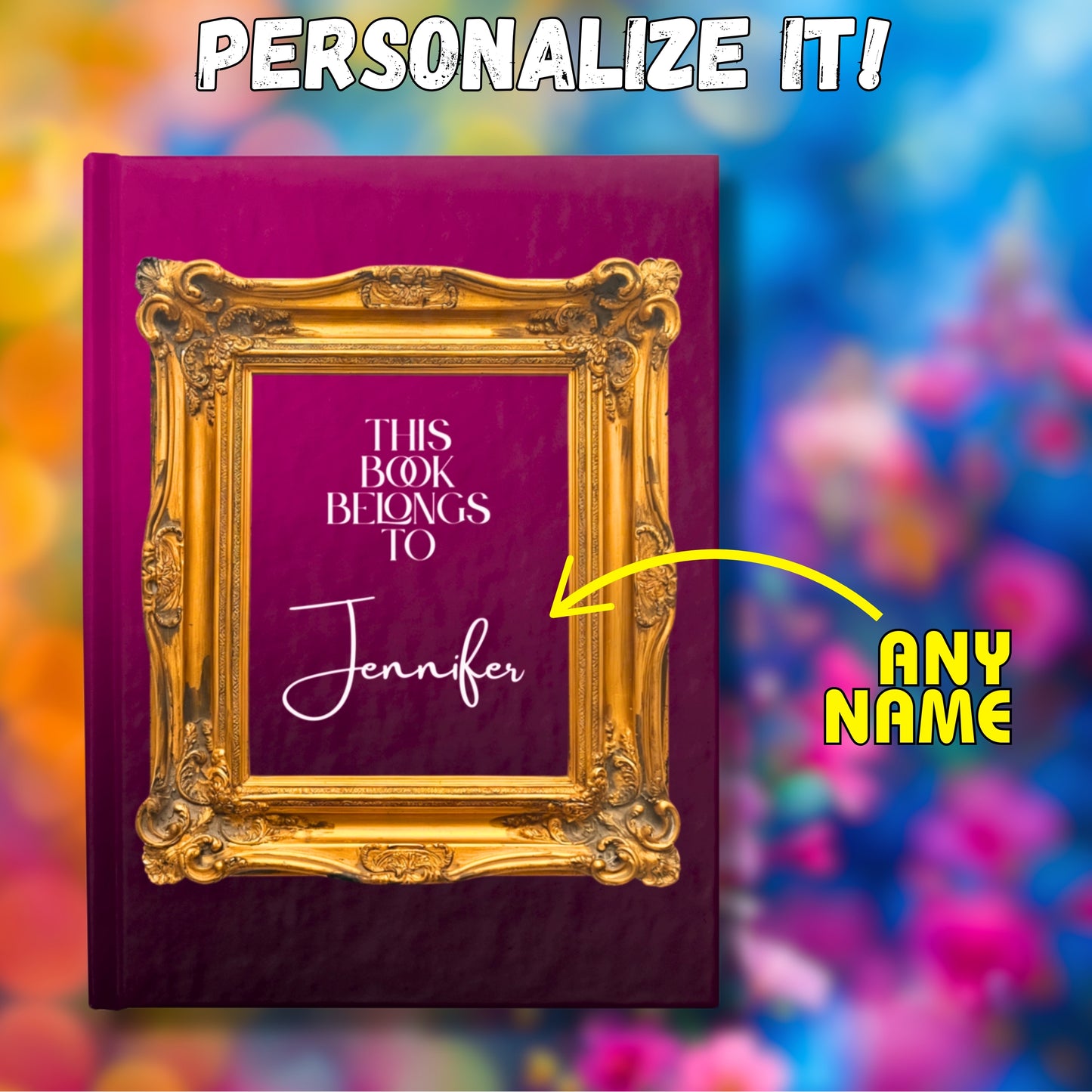 Custom Name Hardcover Journal-Pink & Gold Frame Luxury Personalized Notebook