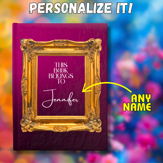 Custom Name Hardcover Journal-Pink & Gold Frame Luxury Personalized Notebook