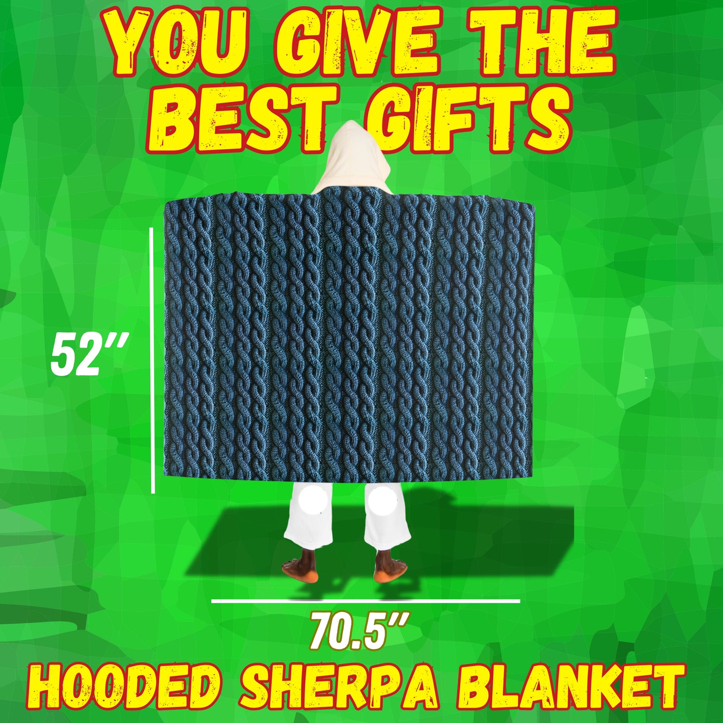 Faux Cable Knit Hooded Sherpa Blanket - Blue