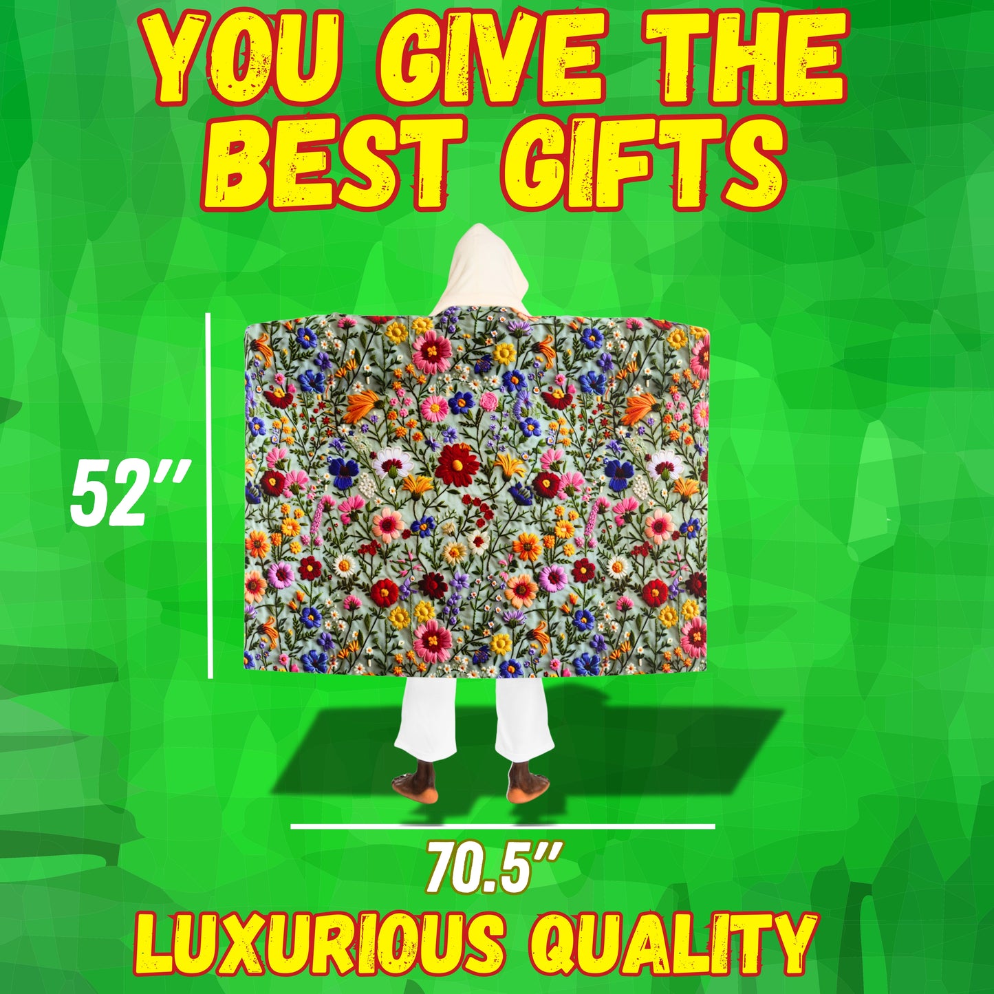 Hooded Sherpa Blanket | Faux Embroidery Flowers