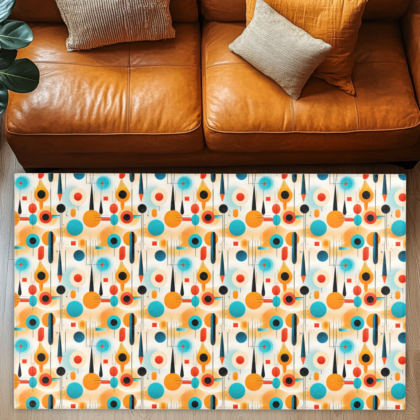 Mid Century Modern Area Rug | Retro Geometric Pattern Rug for Living Room, Office, Bedroom