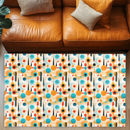 Mid Century Modern Area Rug | Retro Geometric Pattern Rug for Living Room, Office, Bedroom