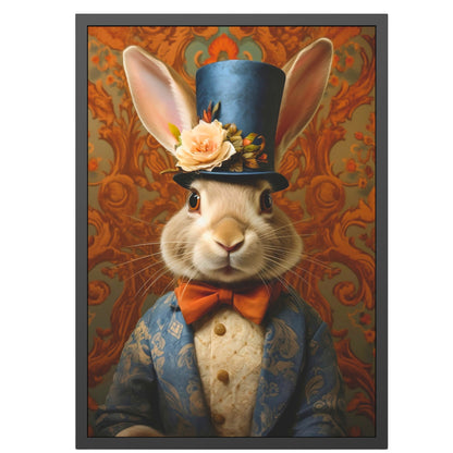 Victorian Bunny Art Print – Dapper Rabbit Portrait, Vintage Animal Art, Canvas or Framed Print, Whimsical Wall Art, Regency Hare Decor