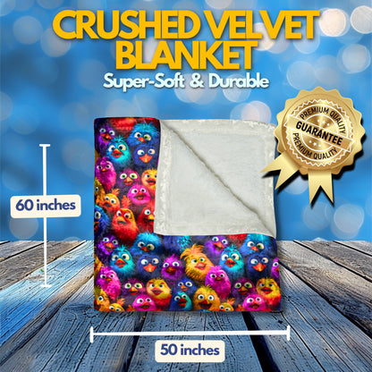 Crushed Velvet Blanket | Whimsical Colorful Chickens