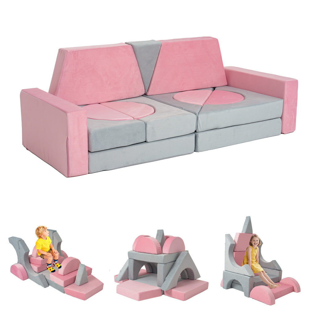 15pcs Modular Kids Play Couch, Kids Sofa Couch for Children, Kid Couches Fort Building kit for Playroom Furniture, Kid Play Couches, Convertible Sofa for Boys and Girls