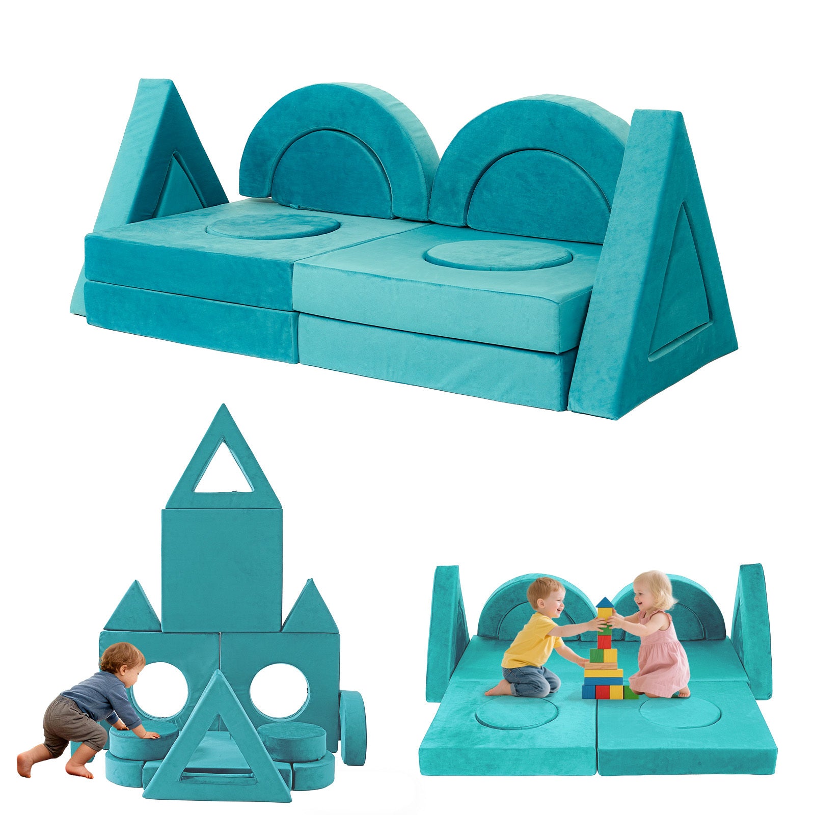 14Pcs Modular Kids Play Couch Toddler Foam Sofa for Fort Building, Climbing & Indoor Play, Convertible Sectional Furniture for Playroom