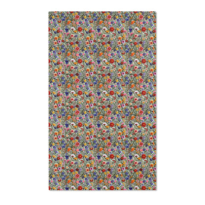 Faux Embroidered Flowers on Linen Area Rugs