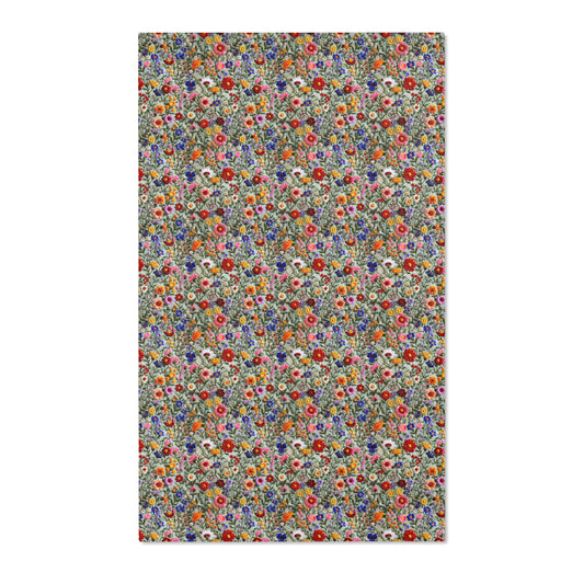 Faux Embroidered Flowers on Linen Area Rugs