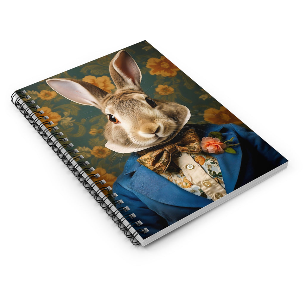Rabbit Gentleman Spiral Notebook — Cute Vintage Bunny Journal, Floral Dapper Design (Ruled)