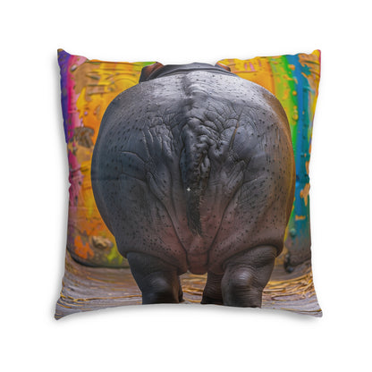 Hippo Front & Rear Square Tufted Floor Pillow | Colorful Hippopotamus Seating Cushion