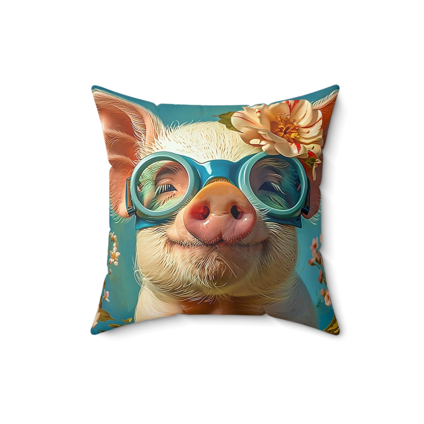 Faux Suede Square Pillow | Funny Pig in Goggles Throw Pillow