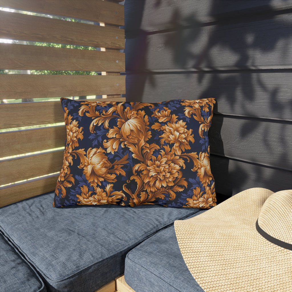 Outdoor Pillows | Gold & Navy Baroque Floral Throw Pattern from The Curated Goose