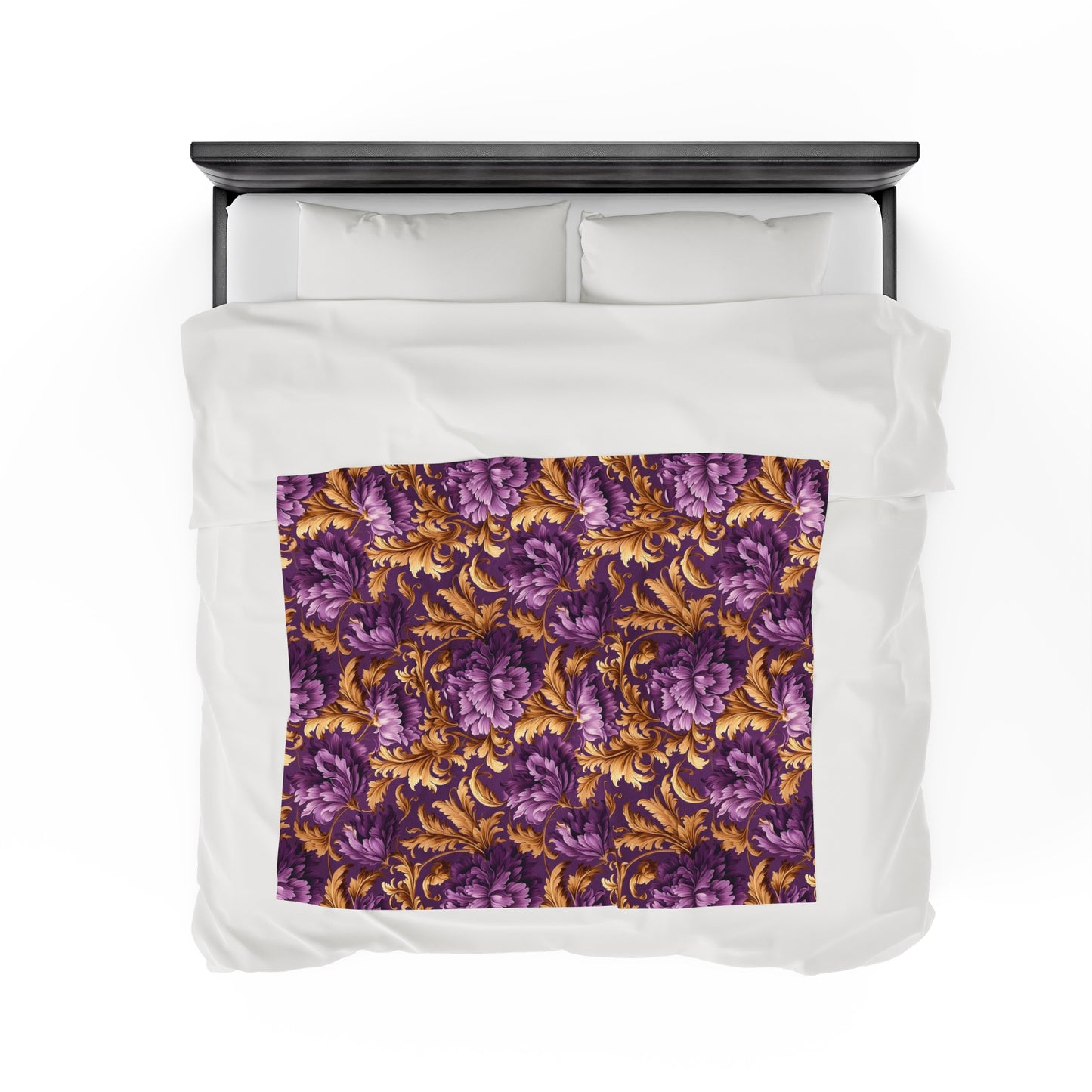 Velveteen Plush Blanket | Gold and Purple Flowers | Sophisticated Throw Blanket