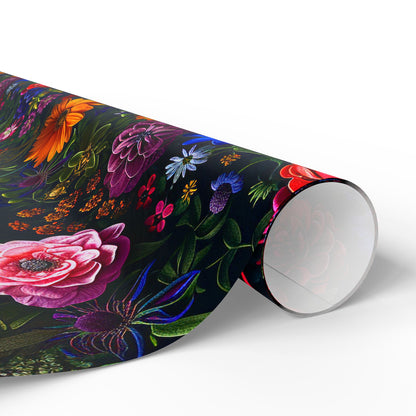 Stunning Floral Display Gift Wrap, Chic and Sophisticated Dark Floral Wrapping Paper Rolls