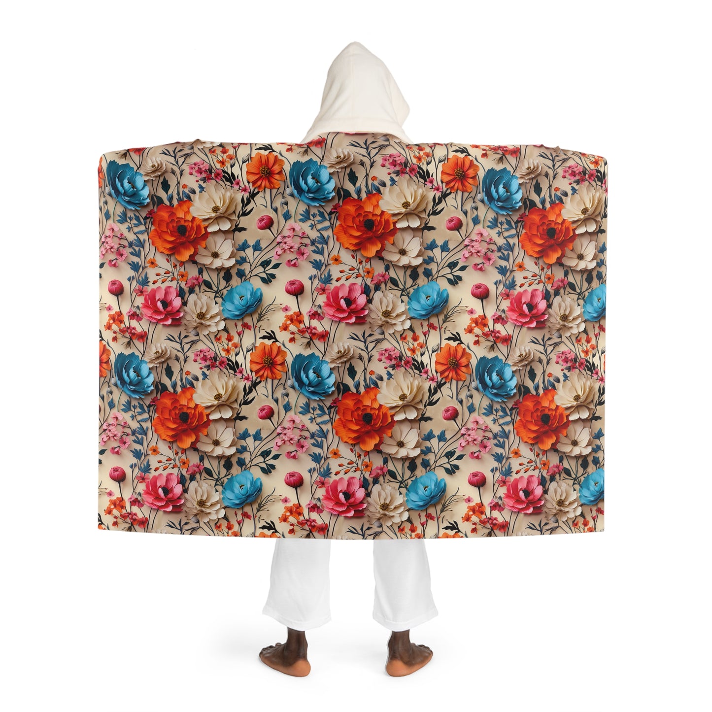 Vintage Floral Cable Knit Hooded Sherpa Blanket