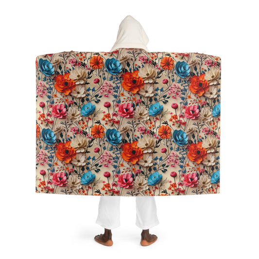 Vintage Floral Cable Knit Hooded Sherpa Blanket