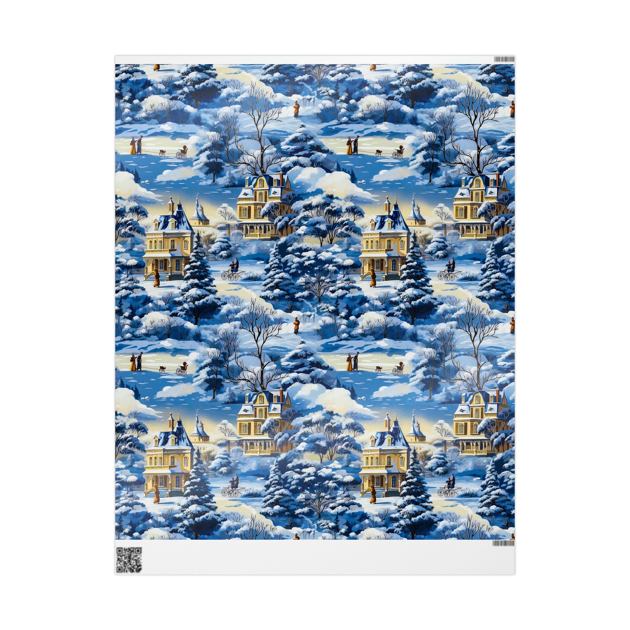 Blue Snow House Wrapping Paper from The Curated Goose