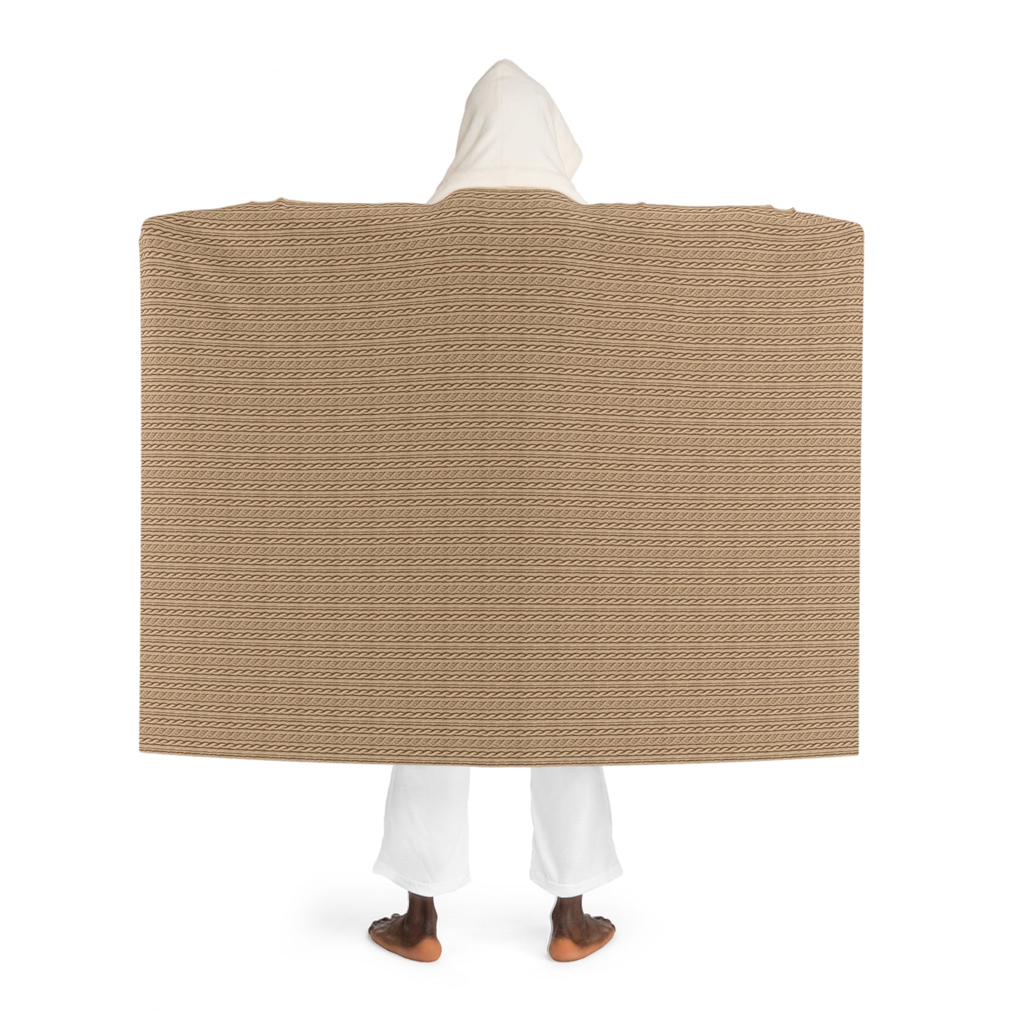 Hooded Sherpa Blanket | Soft Faux Cable Knit Pattern, Tan