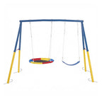 Swing Set for Backyard, 330lbs Swing Set with Heavy-Duty A-Frame Metal Outdoor Swing Stand, 1 Saucer Swing Seat & 1 Belt Swings Seat