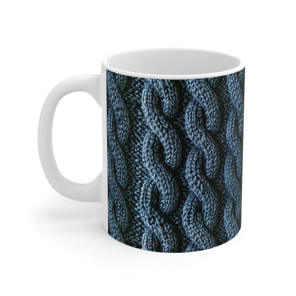 Coffee Mug | Blue Cable Knit Pattern Mug from The Curated Goose