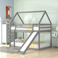 Gray House-Shape Twin Over Twin Bunk Bed with Slide and Ladder, Pine Wood and MDF, 77.4''L x 41.7''W x 70.9''H