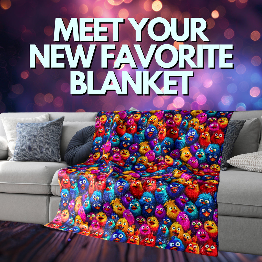Crushed Velvet Blanket | Whimsical Colorful Chickens