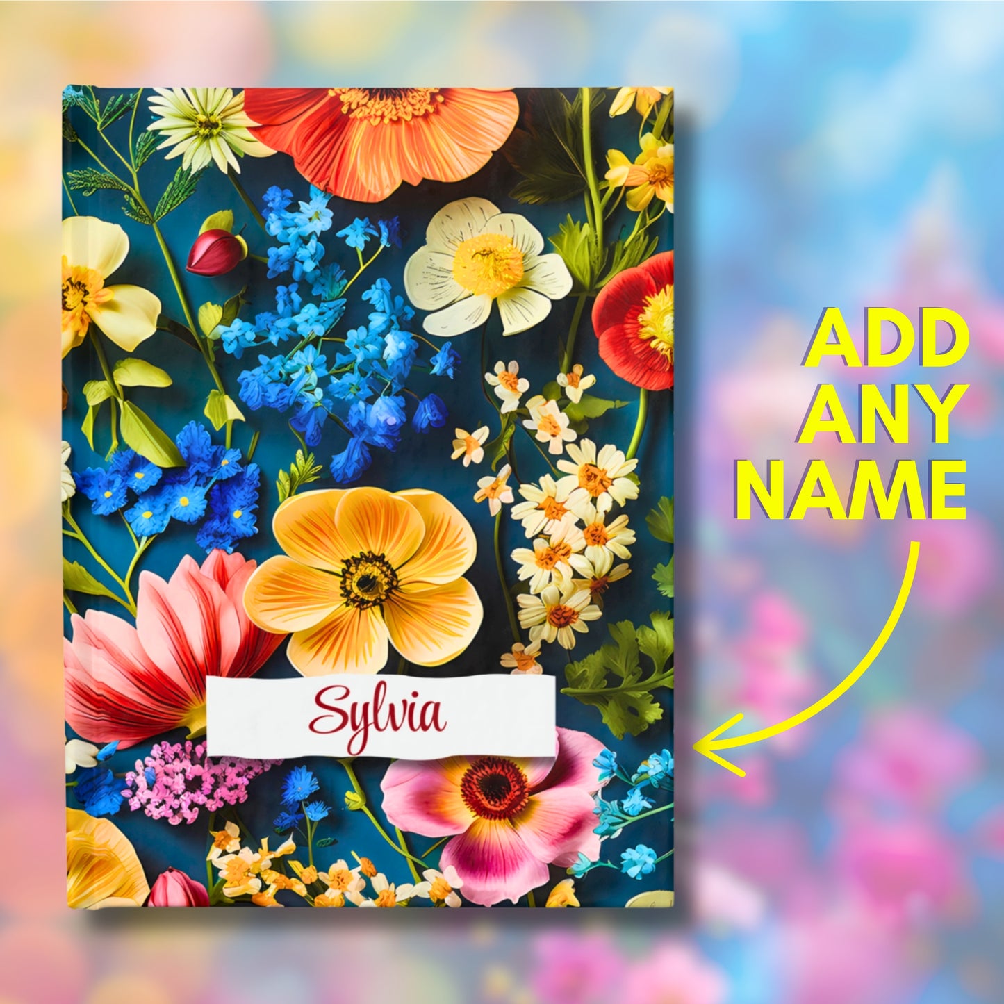 Personalized Name Colorful Wildflowers Journal – Custom Floral Notebook Gift