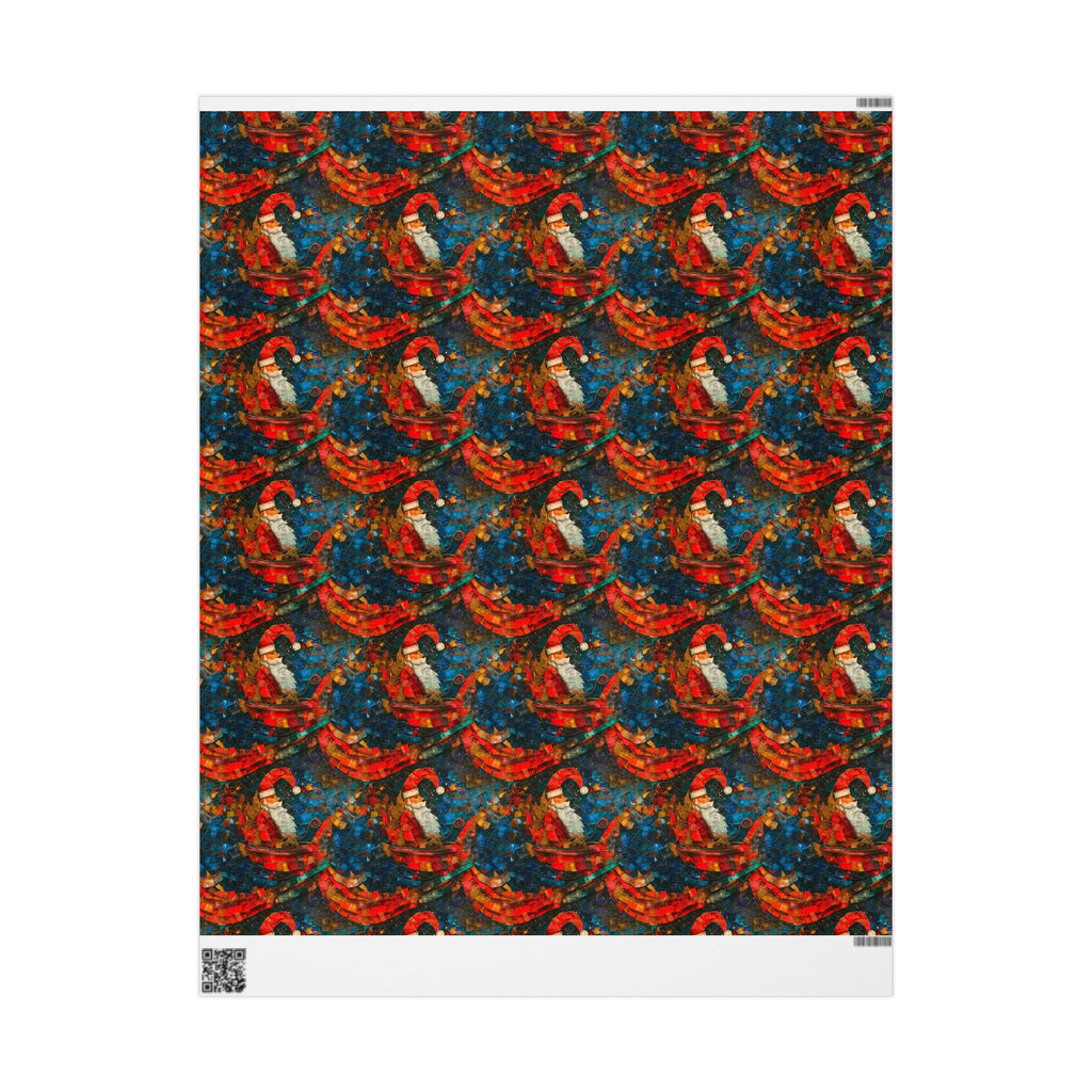 Mosaic Santa Claus and Sleigh Vintage Christmas Wrapping Paper – Classic Holiday Gift Wrap Rolls