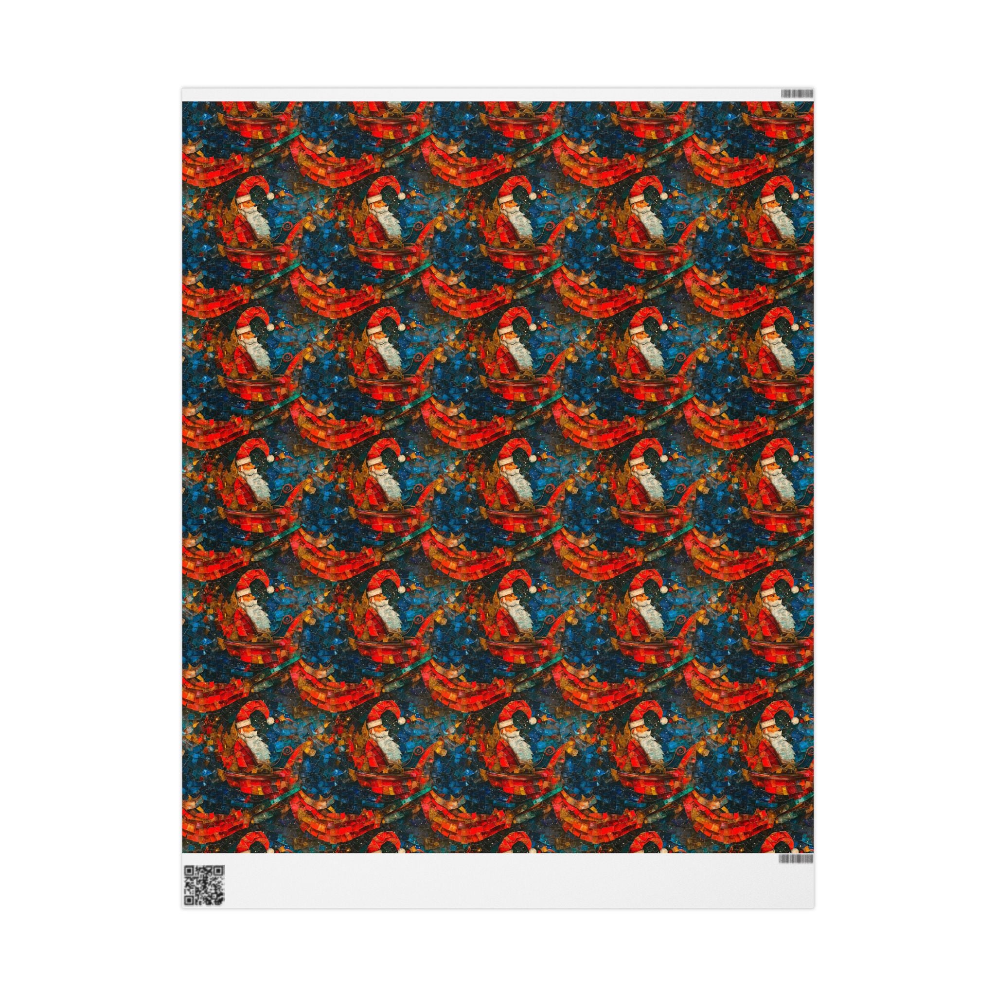 Mosaic Santa Claus and Sleigh Vintage Christmas Wrapping Paper – Classic Holiday Gift Wrap Rolls