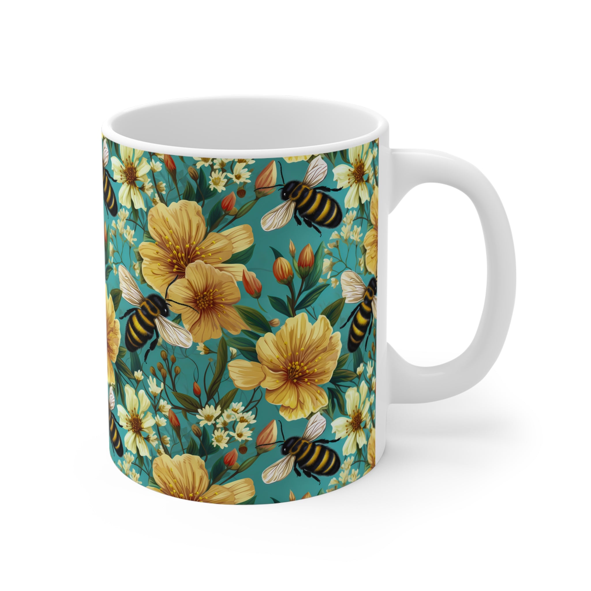 Bees and Flowers Coffee Mug | Spring Flowers Mug | Cottagecore Mug from The Curated Goose
