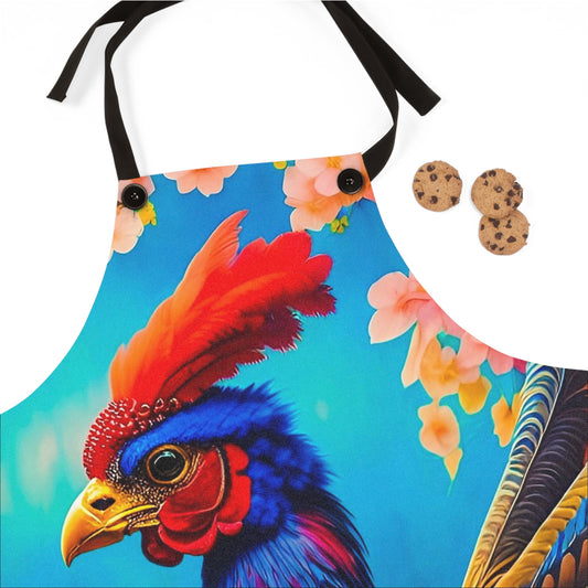 Abstract Blue Rooster Apron / Renaissance Chicken Rooster Apron / Christmas Gift for Chef