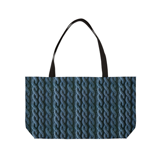 Faux Cable Knit Deluxe Tote Bag, Blue – Cozy Look, Trendy Style!