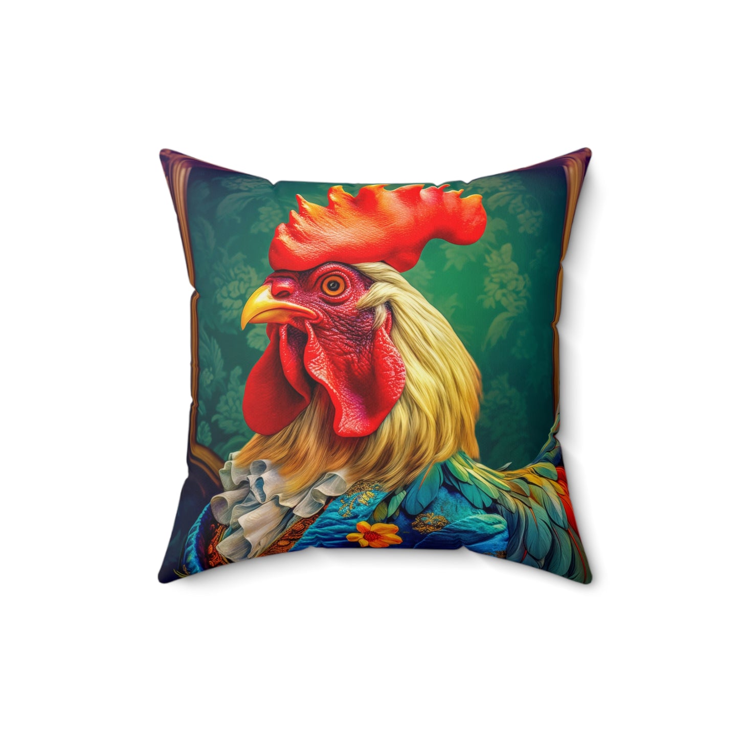 Faux Suede Square Pillow | Colorful Renaissance Rooster Throw Pillow