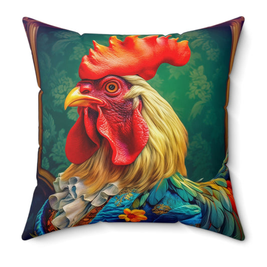 Faux Suede Square Pillow | Colorful Renaissance Rooster Throw Pillow