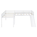 L-Shaped Twin Size Loft Bed with Ladder and Slide in White, Solid Pine Wood and MDF Construction