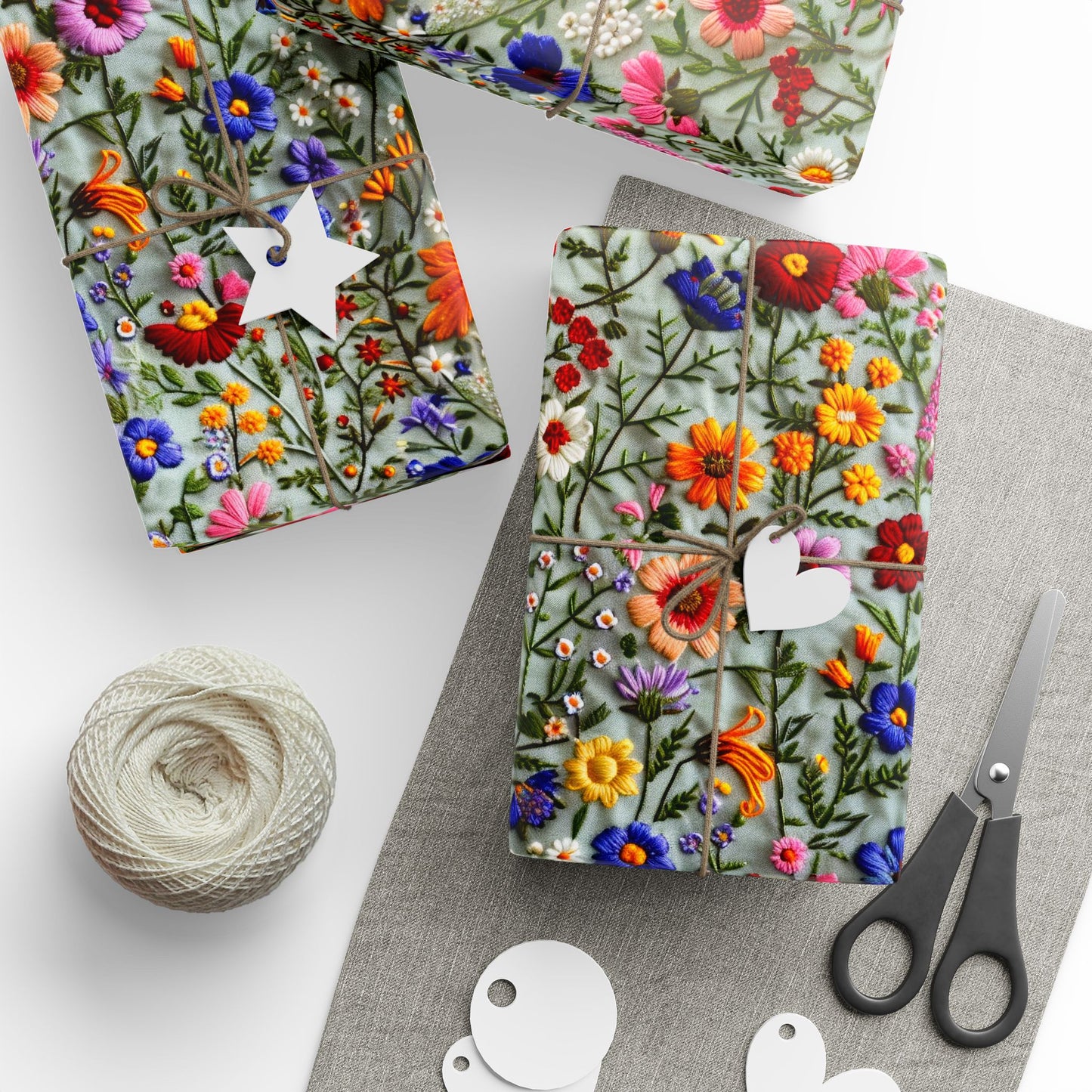 Flower Embroidered Linen Wrapping Paper Rolls - Stylish Impressive Illusion Gift Wrap for Every Occasion